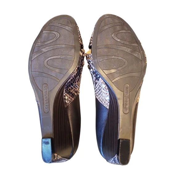Dress Barn Black/Brown Snakeskin Print Open-Toe Wedges - Picture 4 of 6